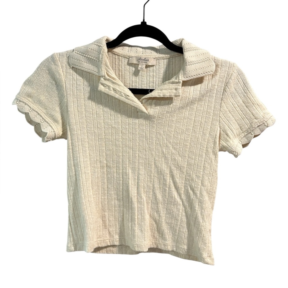Atelier By Kirious Cream Ruffle Detail Knit Cropped Sweater Top-‎ Size Small